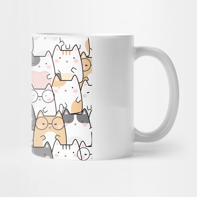 Seamless Pattern Cute Kawaii Cats by jodotodesign